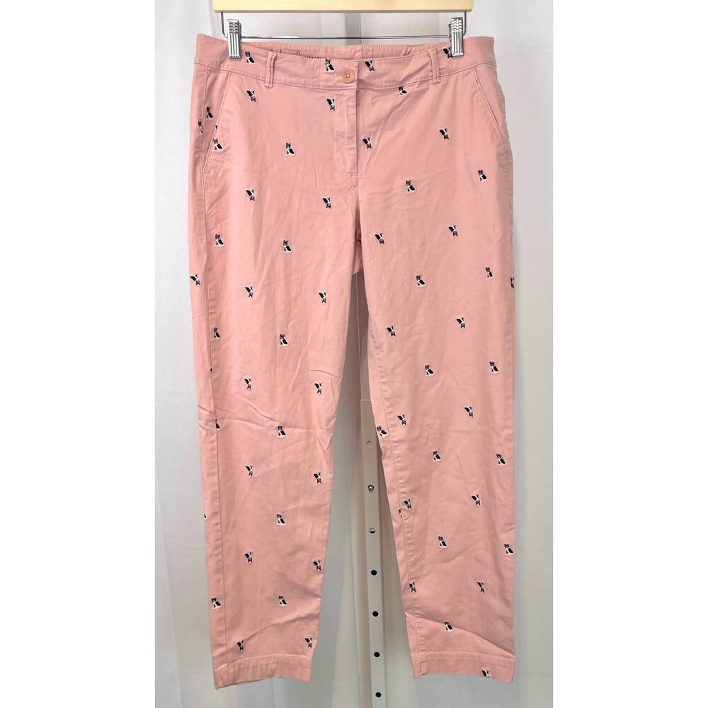 TALBOTS The Weekend Chino Pants Embroidered Dogs French Bulldogs Pink Size 10